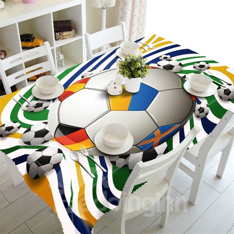 3D Footballs Printed Thick Polyester Oil-Proof and Water-Proof Modern Table Cloth