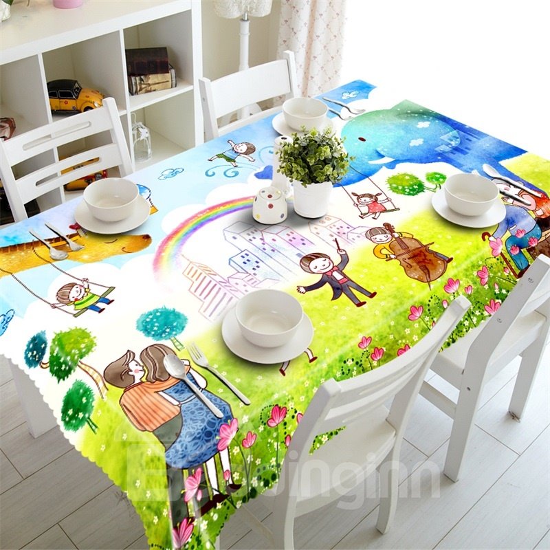 3D Table Cloth Happy Family Party Printed Home and Hotel Table Cloth Cover