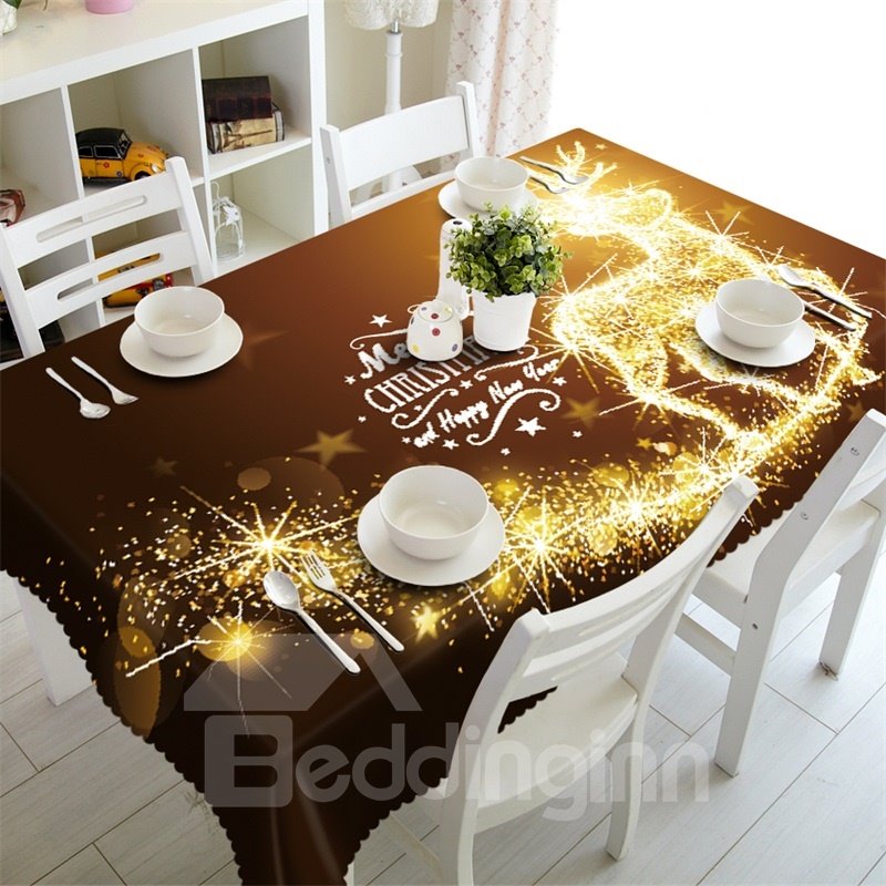 Cubierta de mesa con paisaje de Año Nuevo maravilloso impreso con renos de fuegos artificiales navideños en 3D