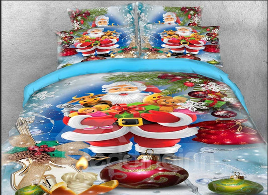 Kostenloser Versand für nur 26,99 $ 3D-Weihnachtsbettwäsche mit Weihnachtsmann und Geschenken-Aufdruck, 4-teiliges Urlaubs-Bettwäscheset, Bettbezug-Set aus Mikrofaser (Ausverkaufsbettwäscheset, keine Rückgabe oder Umtausch) 