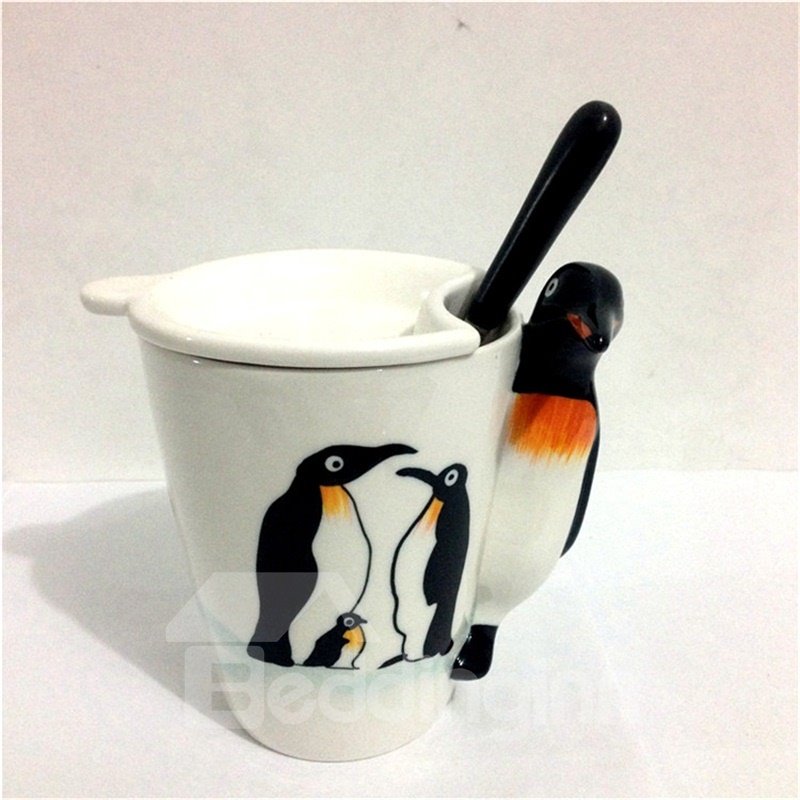 Juego de tazas de té y café de cerámica con vida marina 3D de pingüinos encantadores, juego de tazas de regalo