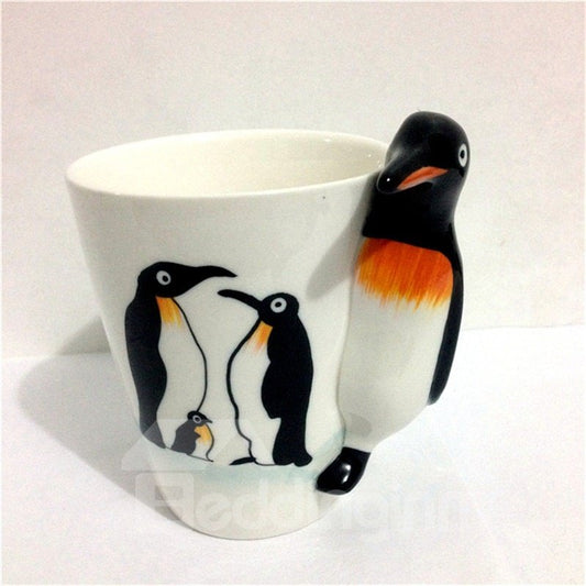Tazas de té y café de cerámica de vida marina de animales pingüinos encantadores 3D
