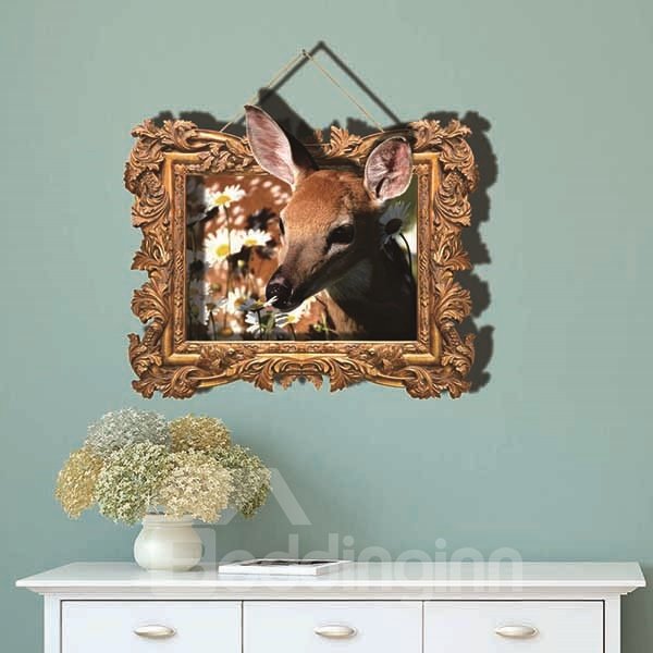 Adhesivo de pared 3D extraíble con marco de fotos de ciervo vivo en la pared