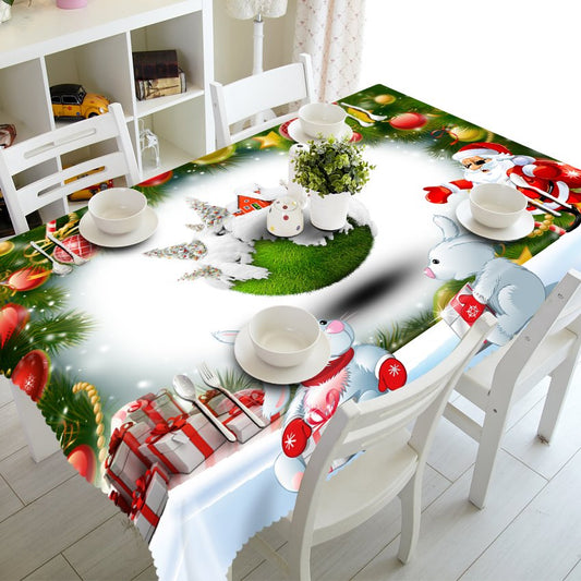 3D-Tischdecke mit niedlichen Hasen und Weihnachtsgeschenken, bedruckt, Festival-Landschaft, ölbeständig und langlebig