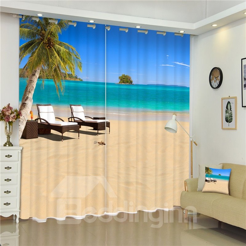 Sillas de playa y ocio 3D impresas hermoso paisaje marino cortina de sombreado de 2 paneles