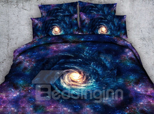 Whirlpool Galaxy bedrucktes 3D-4-teiliges Polyester-Bettwäsche-Set/Bettbezüge