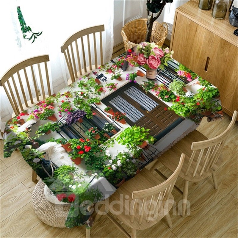 Wonderful Flowers House 3D-Tischdecke im romantischen und warmen Stil