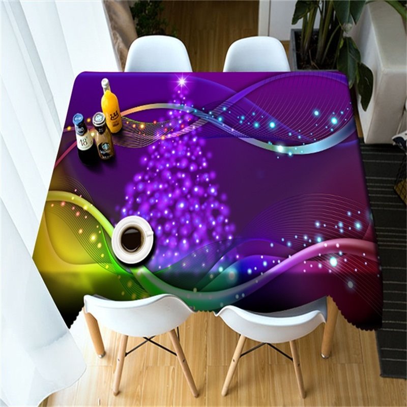 Wunderschöner und cooler 3D-Tischdeckenbezug aus dickem Polyester mit violetten Linien im modernen Stil