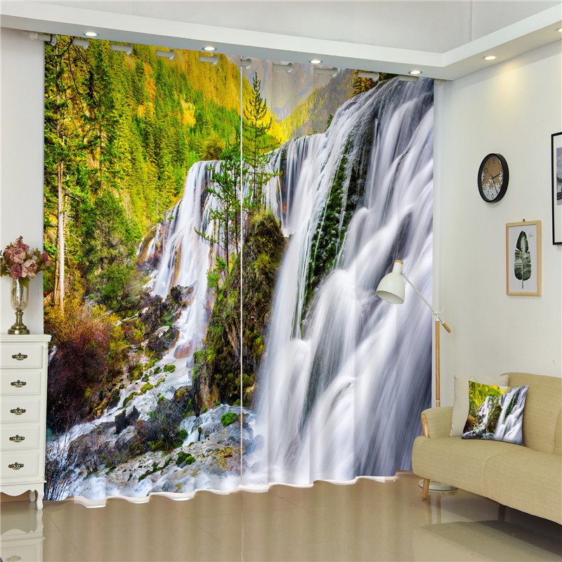 Green Trees and Flowing River Wonderful Scenery Living Room and Bedroom 3D Curtain