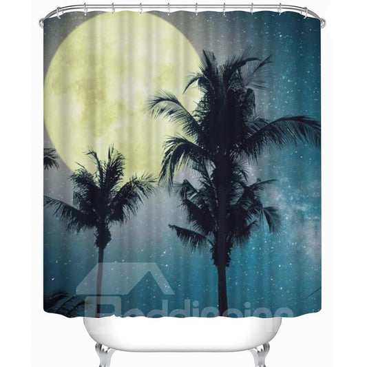 Wasserdichter und umweltfreundlicher 3D-Duschvorhang aus Polyester mit Mond- und Palmenmuster