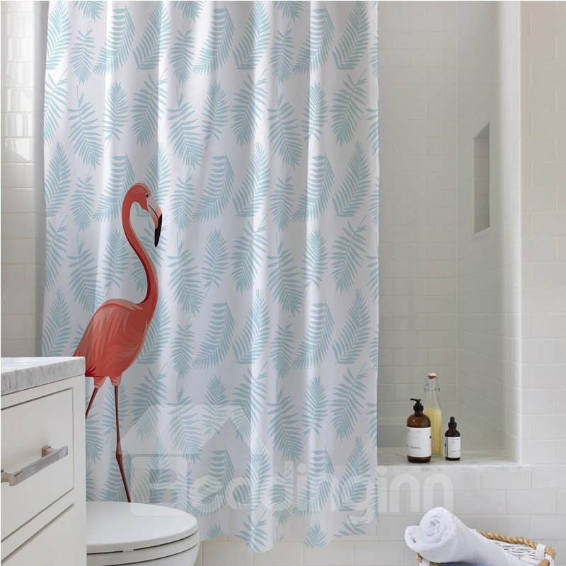 Tropical Plants and Flamingo Pattern PEVA Waterproof and Eco-Friendly Shower Curtain