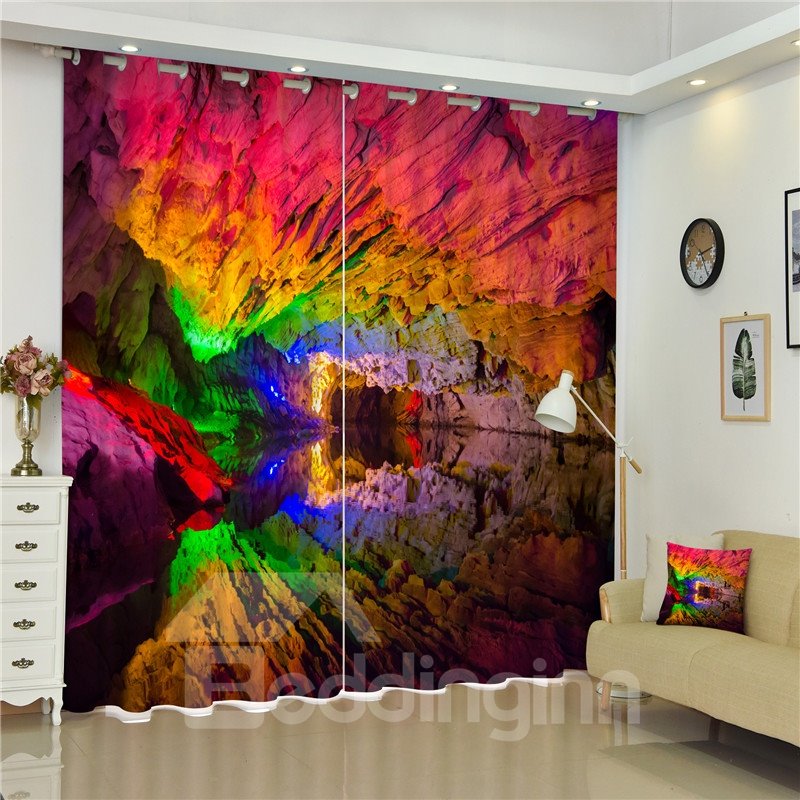 Erstaunlicher und farbenfroher 3D-Höhlen-Bedruckter dicker Polyester-Verdunkelungs- und dekorativer Vorhang mit 2 Bahnen