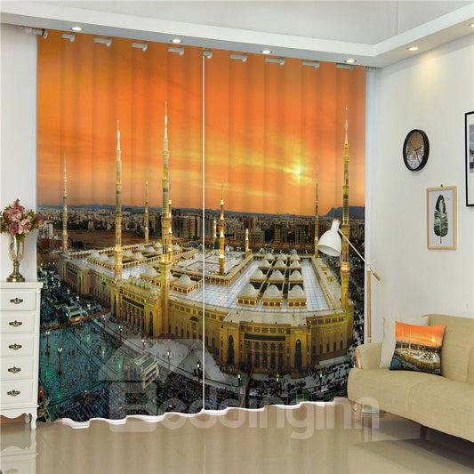 3D Tall Castles Wonderful Buildings Printed Thick Polyester 2 Panels Living Rom Curtain