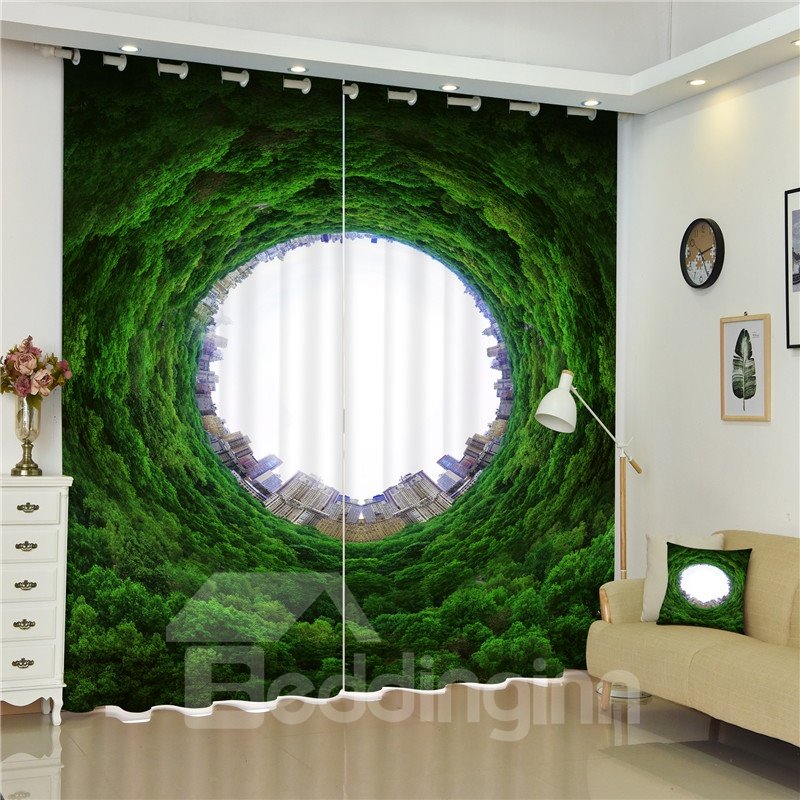 Árboles gruesos y frescos con enorme agujero 3D decorativo y cortina opaca para habitación