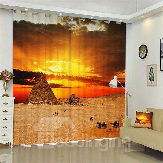 3D Pyramid and Sphinx Printed World Famous Heritage 2 Panels Bedroom Curtain