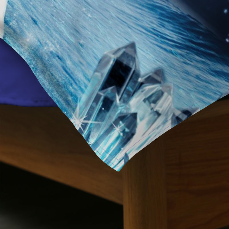 Weißes Einhorn und funkelnde Lichter, bedruckte 4-teilige 3D-Bettwäsche-Sets/Bettbezüge, Mikrofaser, Blau