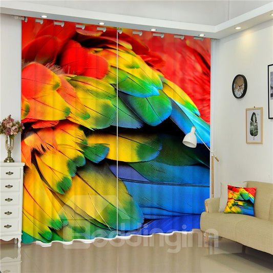 3D-Vorhang mit schönen und hellen Tierfedern, bedruckt, dicker Polyester, dekorativer und kreativer Vorhang