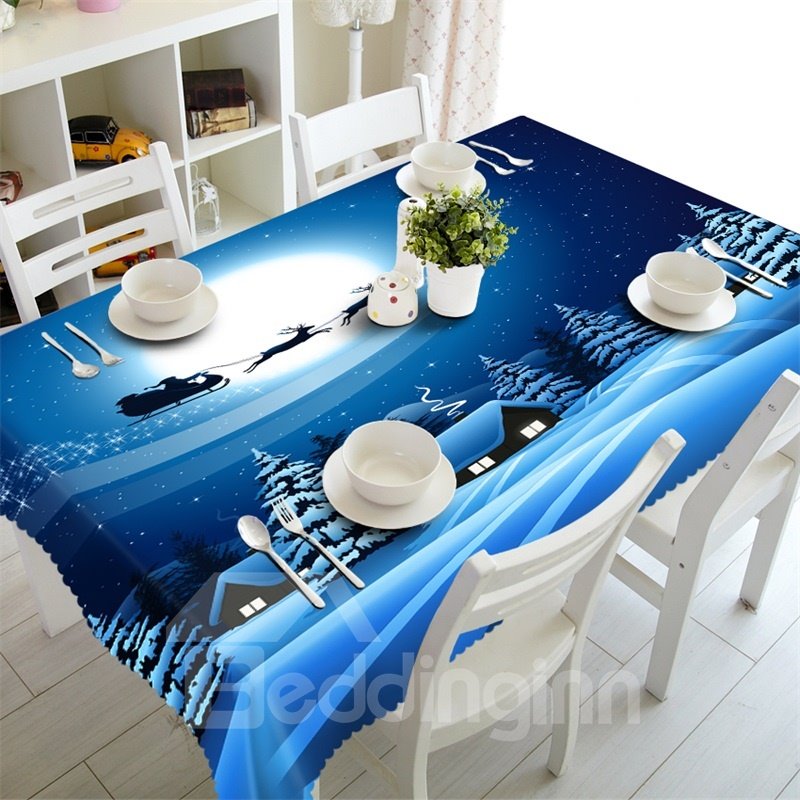 Cubierta de mesa de estilo conciso y moderno con estampado de paisaje nocturno azul en 3D