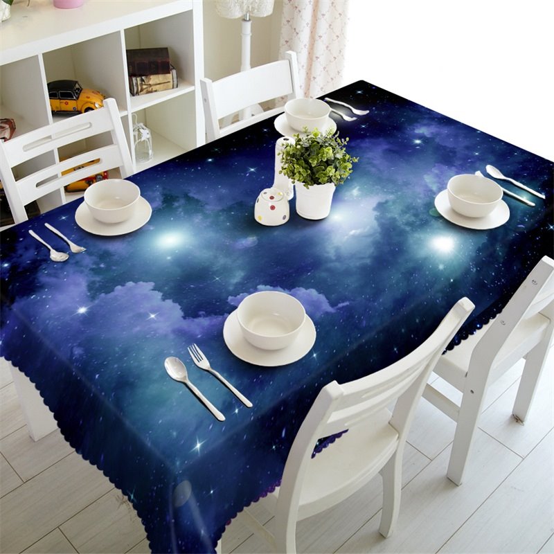 Mantel de mesa duradero y resistente al aceite con estampado de galaxia vasta y cielo estrellado azul en 3D