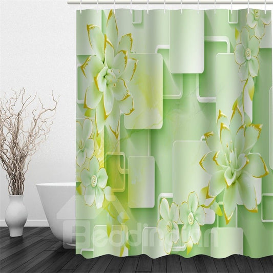 Light Green Magnolia Pattern Polyester Waterproof and Eco-friendly 3D Shower Curtain