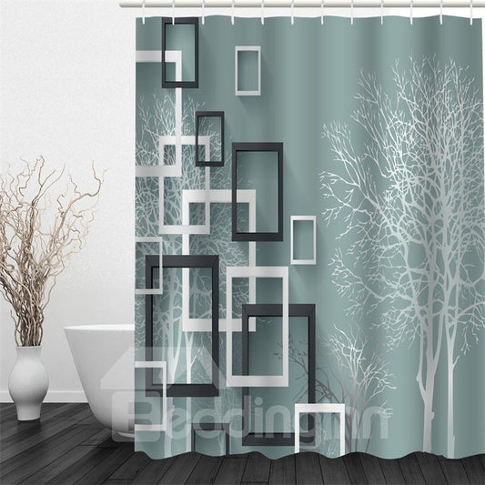 Photo Frames and Tree Pattern Polyester Waterproof and Eco-friendly 3D Shower Curtain