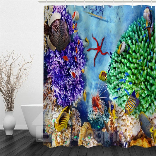 Cortina de ducha ecológica y resistente al agua de poliéster con patrón de criaturas coloridas en 3D