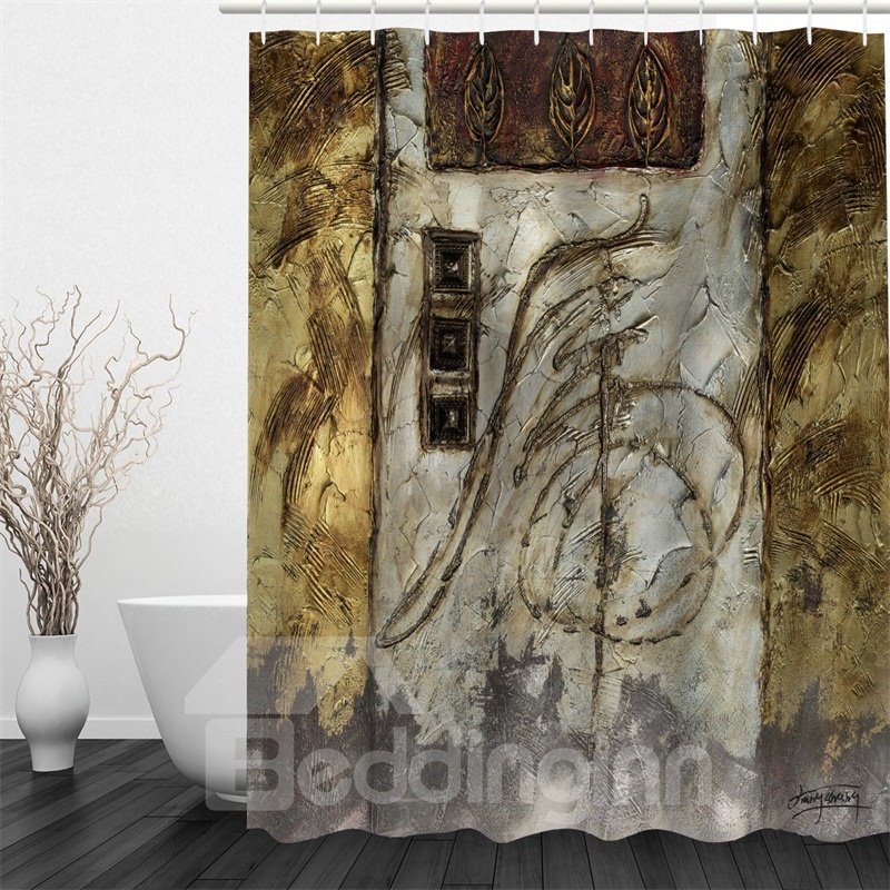 Cortina de ducha impermeable y ecológica de poliéster 3D de estilo vintage con patrón de puerta