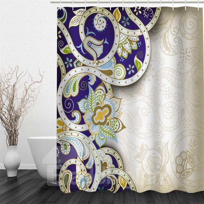 3D Colorful Floral Pattern Polyester Waterproof and Eco-friendly Shower Curtain