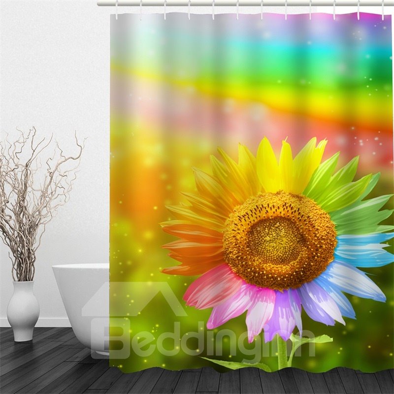 Wasserdichter und umweltfreundlicher 3D-Duschvorhang aus Polyester mit Sonnenblumenmuster
