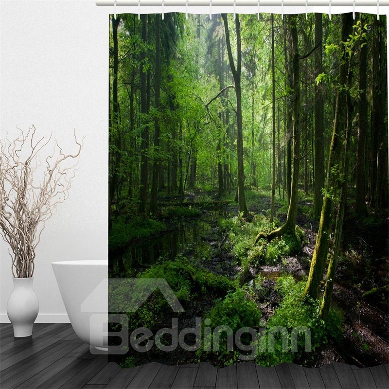 Green Forest Pattern Polyester Waterproof and Eco-friendly 3D Shower Curtain