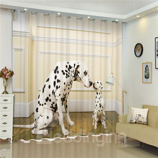 3D Dalmatian Dog with Its Baby Printed Thick Polyester Custom Curtain for Living Room