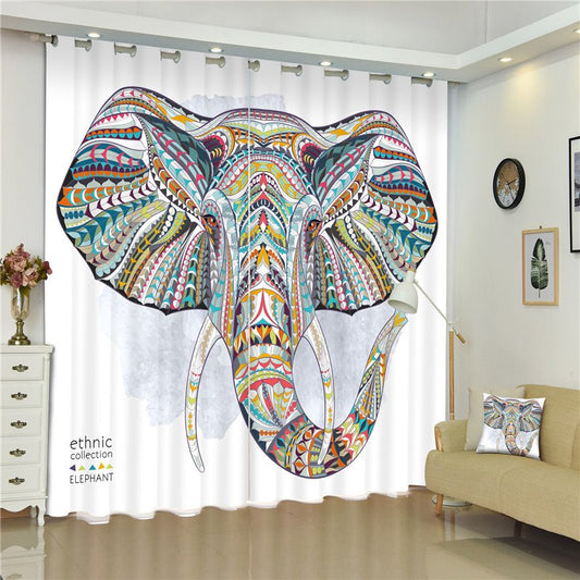 Cortina personalizada decorativa con estampado de cabeza de elefante en 3D, estilo étnico, poliéster grueso, 2 piezas