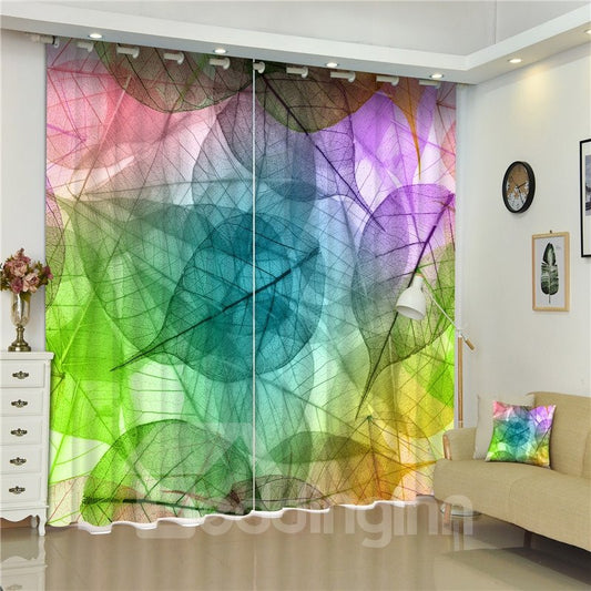 3D Dreamy Colorful Leaves Printed Creative and Modern Bedroom Polyester Custom Curtain