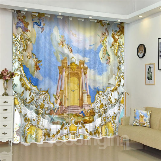 3D-Vorhang mit majestätischen Tempeln, bedruckt mit exotischen Merkmalen, dekorativer und verdunkelnder individueller Vorhang für das Wohnzimmer