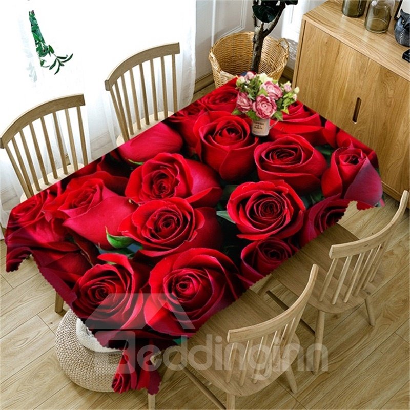 The Sea of Red Roses Printed Romantic and Cozy Style Home and Restaurant Table Cloth