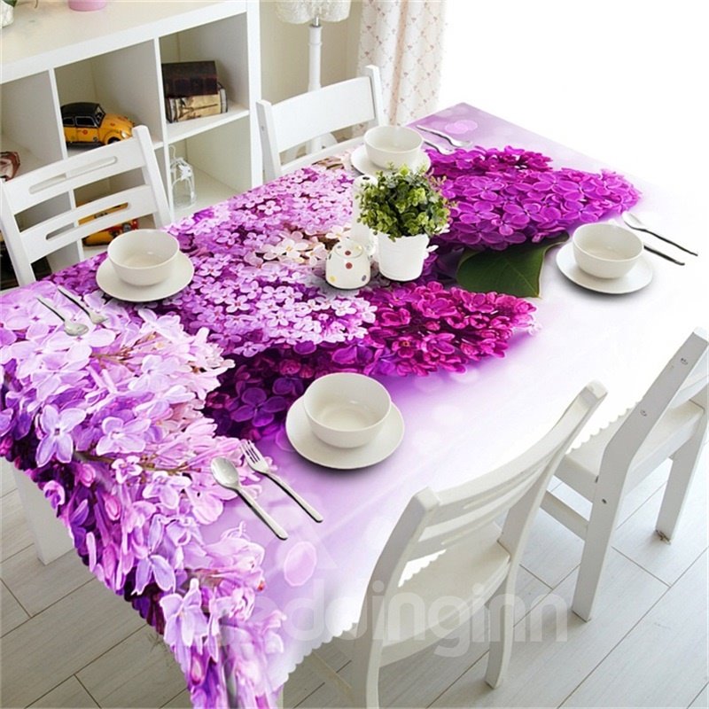 Beautiful Pink and Purple Blossoms Printing Thick Polyester 3D Table Runner Cover Cloth