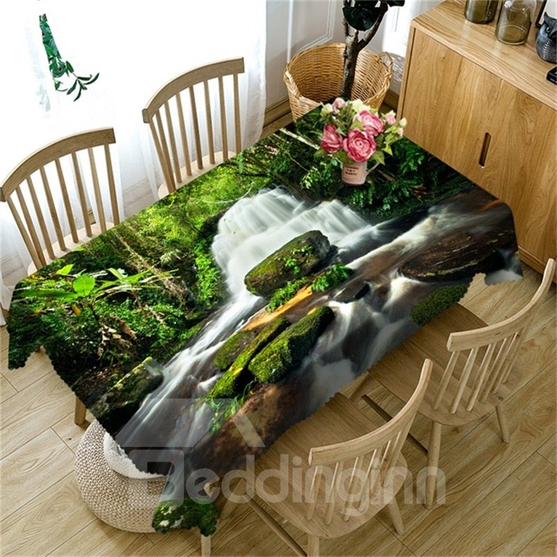 3D Flowing Waterfalls in Thick Polyester Printed Table Runner Cover Cloth