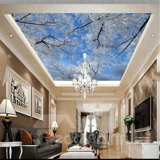 3D Snow on Branches and Blue Sky Waterproof Durable and Eco-friendly Ceiling Murals