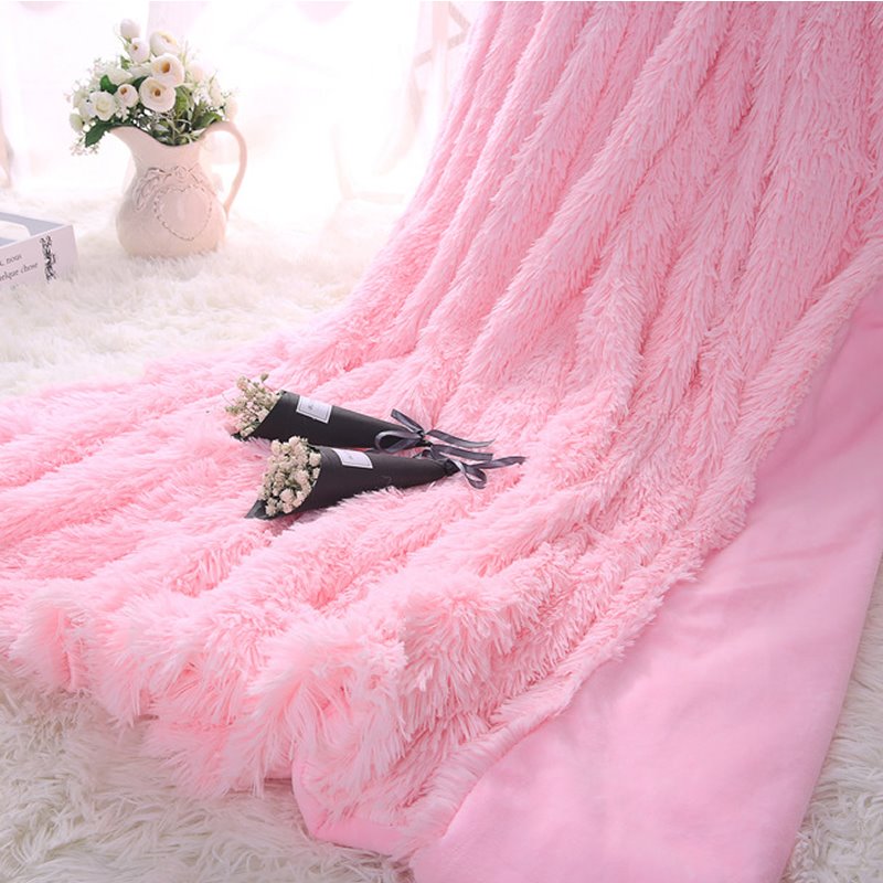 Princess Style Solid Pink Soft and Fluffy Double Layer Throw Blanket