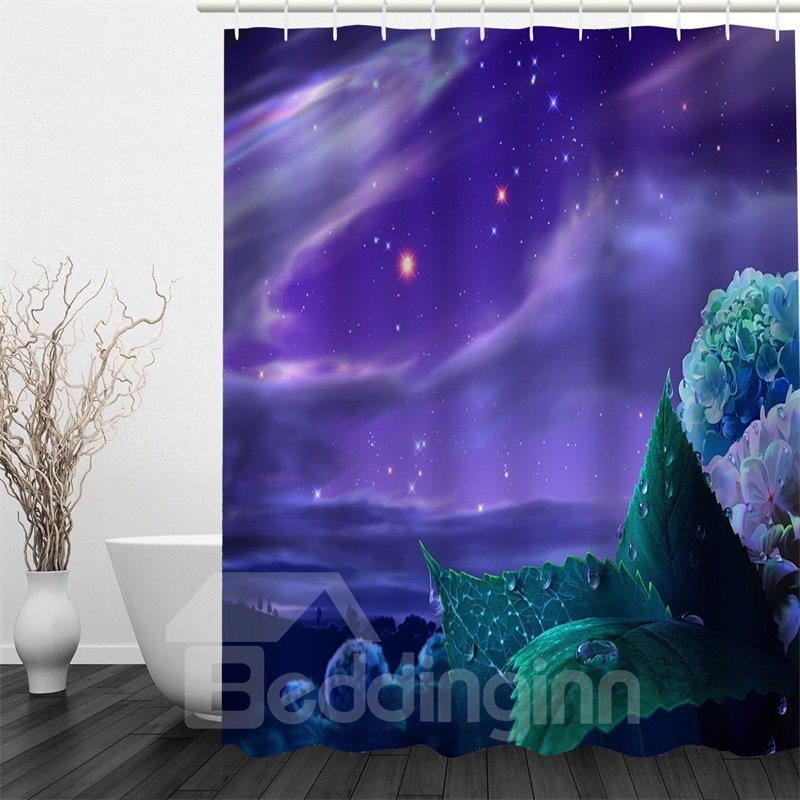 3D Purple Galactic Sky Printed Polyester Waterproof and Eco-friendly Shower Curtain