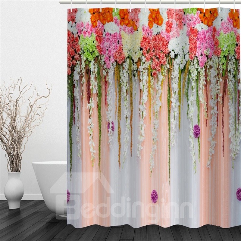 Cortina de ducha impermeable y ecológica de poliéster con estampado de flores coloridas en 3D