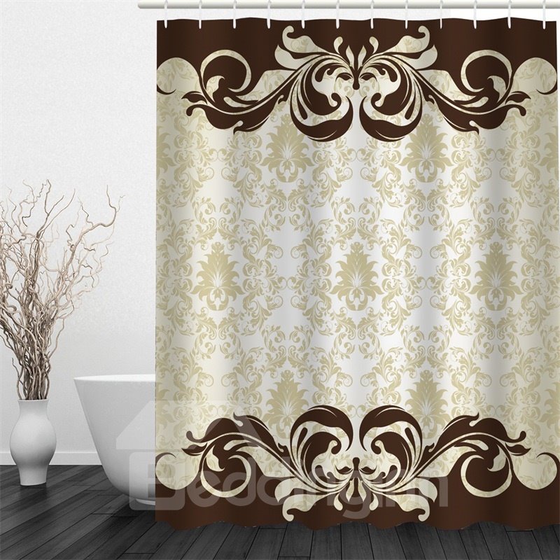 Cortina de ducha ecológica y impermeable de poliéster con estampado floral beige y marrón 3D