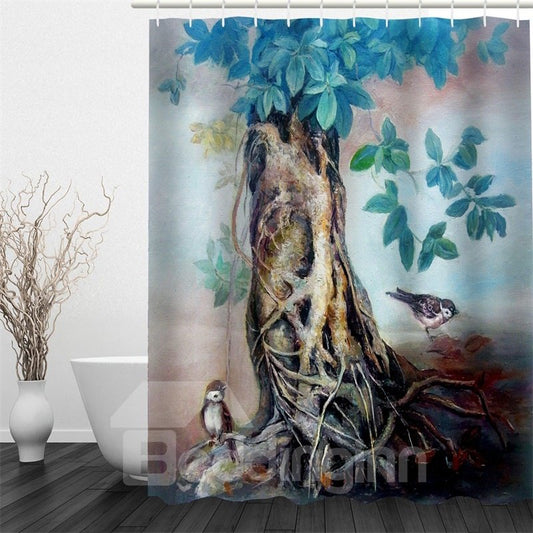 3D Birds and Old Branch Pattern Polyester Waterproof and Eco-friendly Shower Curtain