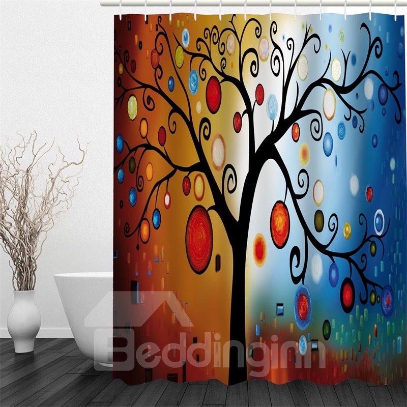 3D Tree with Colorful Leaves Printed Polyester Waterproof and Eco-friendly Shower Curtain