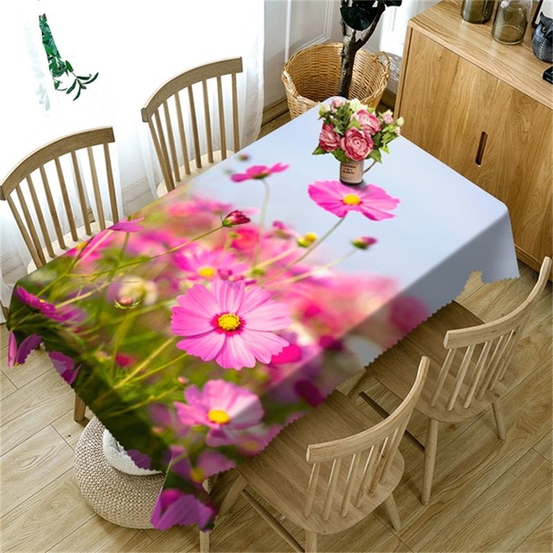 Dekorativer und langlebiger Esstischbezug mit 3D-Rosa-Blumen-Aufdruck