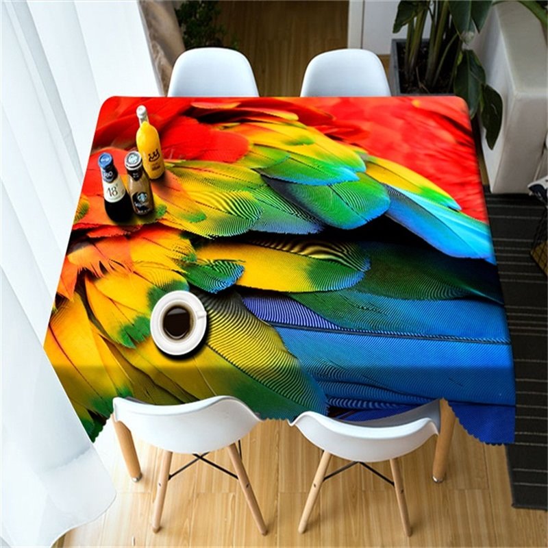 3D-Tischdecke aus dickem Polyester mit leuchtenden Farben und lebendigen Tierfedern, bedruckt
