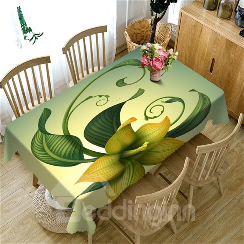 3D-Tischdecke aus dickem Polyester mit lebendigen grünen Blumen im pastoralen Stil