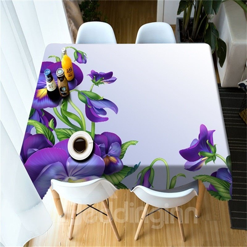 Cubierta de mesa de comedor moderna y pastoral con estampado de flores de color púrpura vivo en 3D