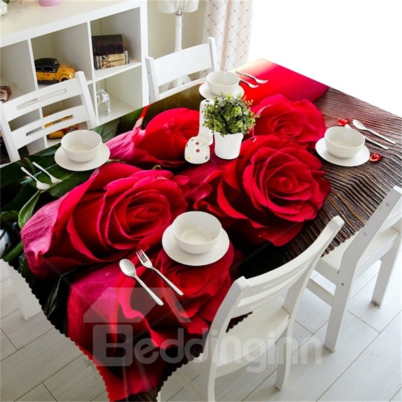 3D Vivid Red Rose Printed Romantic Style Hotel Table Runner Cover Cloth