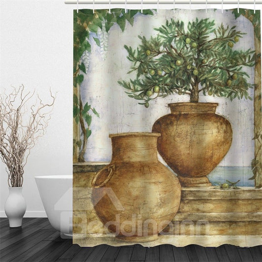 3D Houseplants Pattern Polyester Waterproof Antibacterial and Eco-friendly Shower Curtain